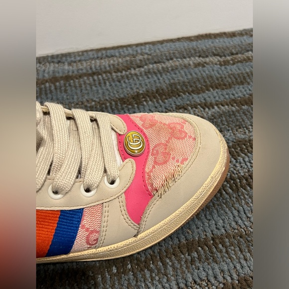 Gucci Grey/ Pink Nubuck Leather and GG Canvas Screener Sneaker Women EU38/US7.5 - Picture 10 of 10